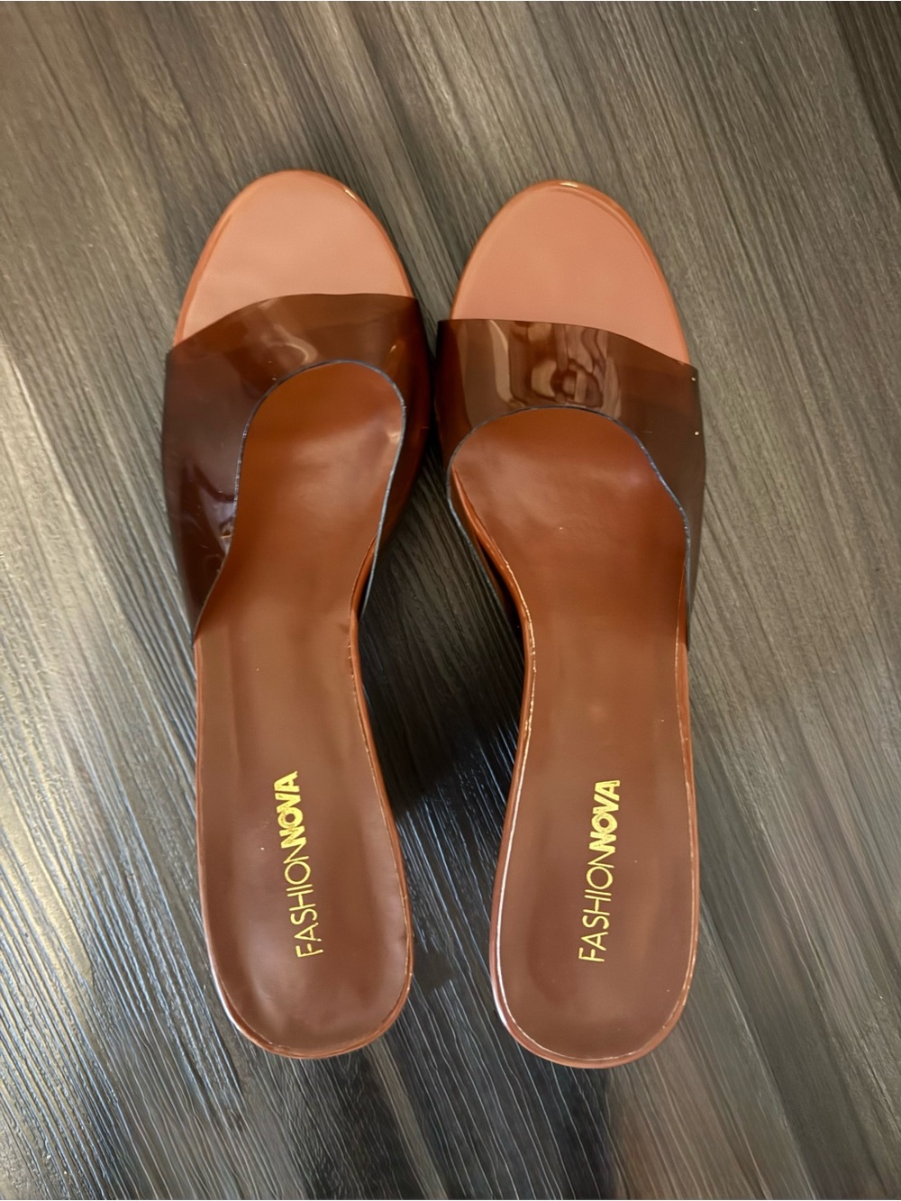 Fashion Nova Brown Patent Slide Mules